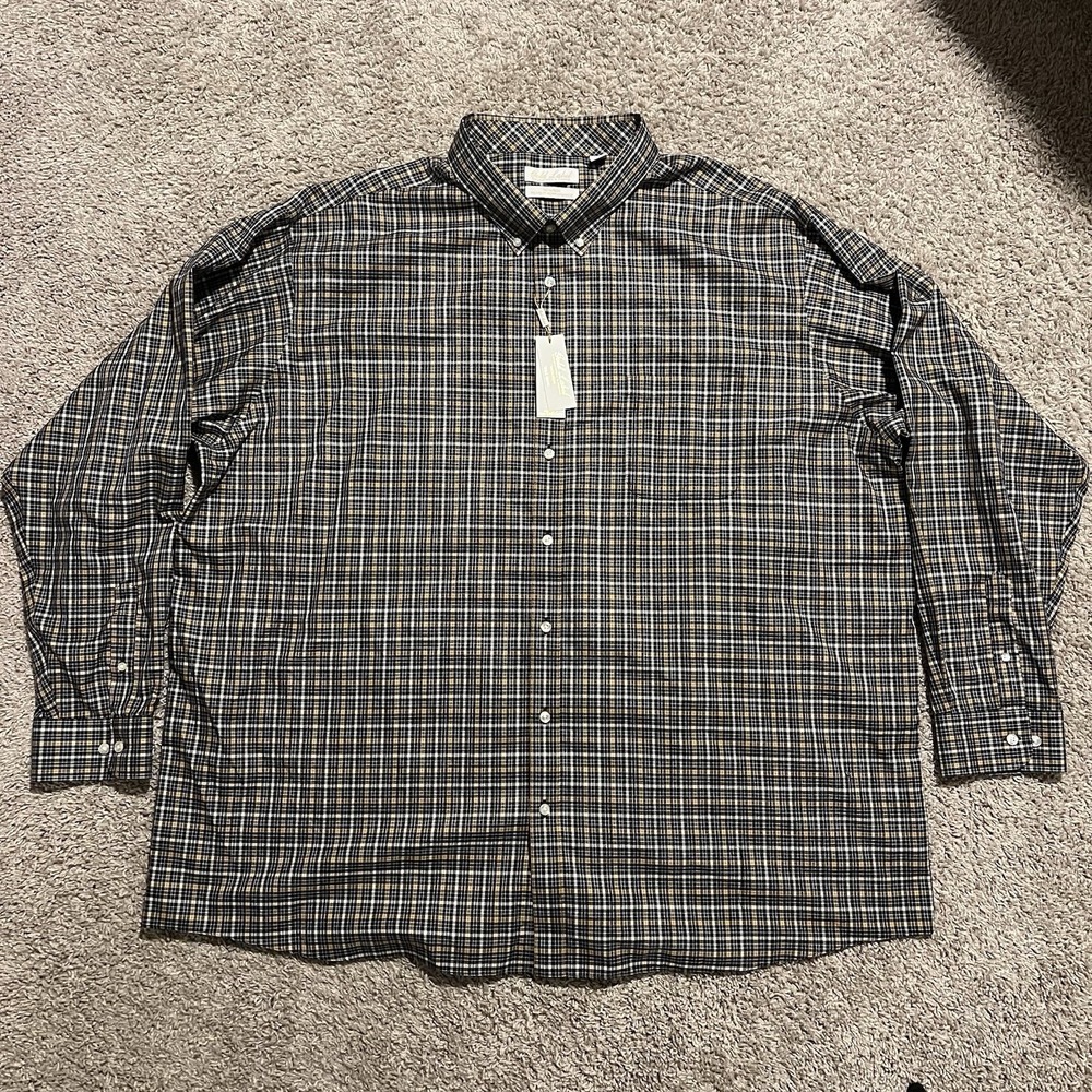 Roundtree Yorke Non Iron Perfect Performance Button Down Shirt 4XT Brown Plaid